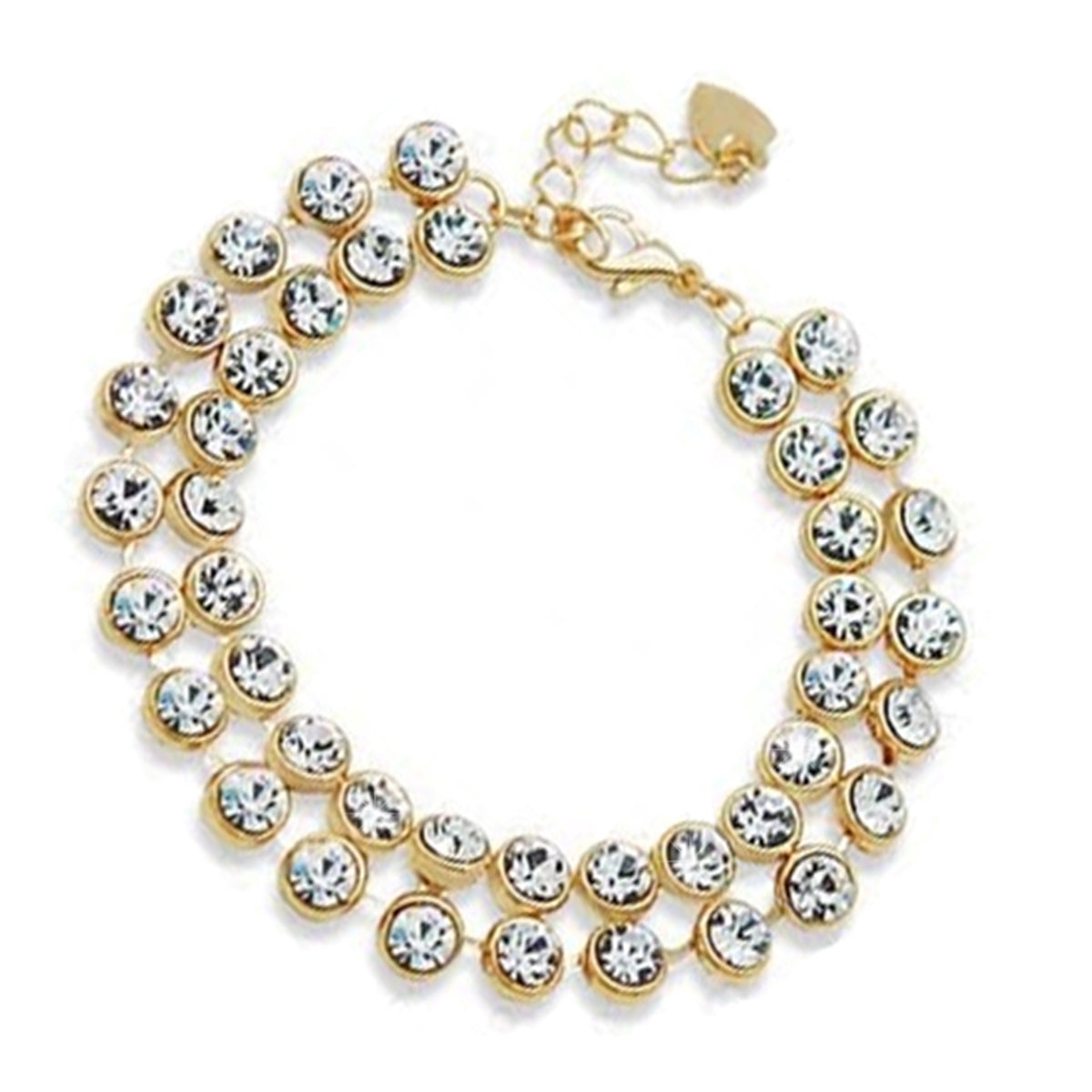 Doubled Chain Bracelet 18K Yellow Gold Coated with Sparkling Crystals