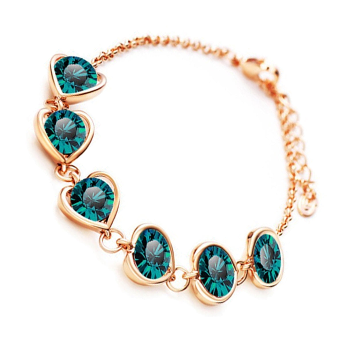 Heart Framed Chain Bracelet 18K Yellow Gold Coated with 6 Round Cut Crystals