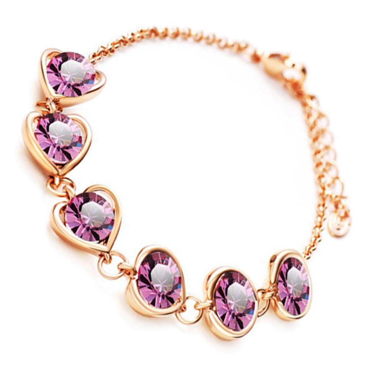 Heart Framed Chain Bracelet 18K Yellow Gold Coated with 6 Round Cut Crystals