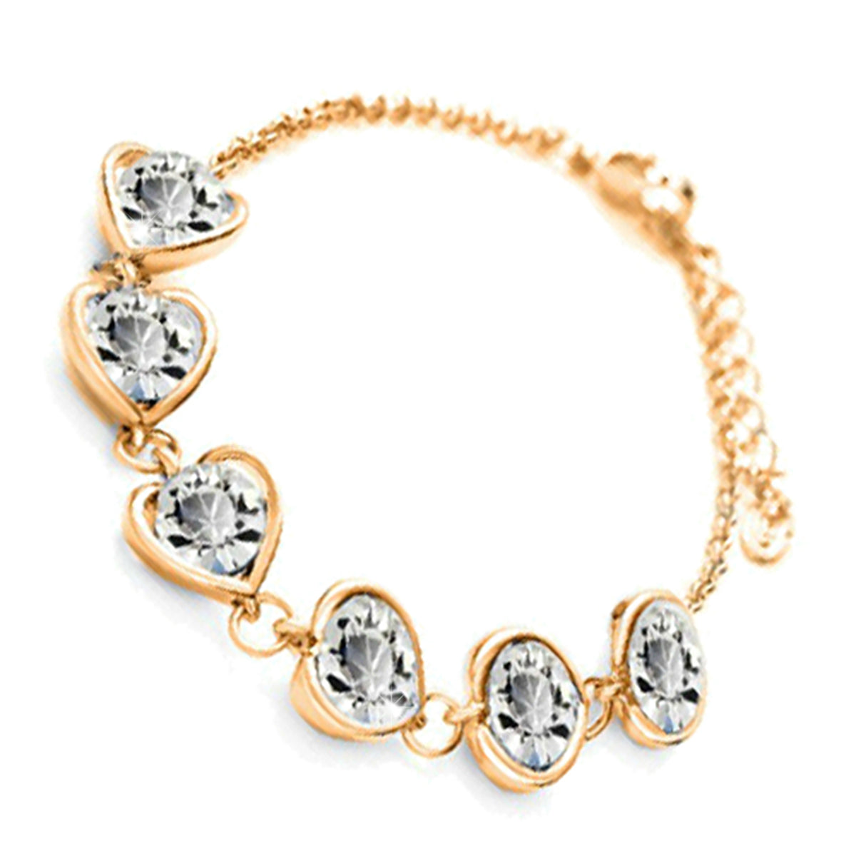 Heart Framed Chain Bracelet 18K Yellow Gold Coated with 6 Round Cut Crystals