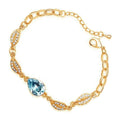 Water Drop-Shaped Ladies Bracelet 18K Yellow Gold Coated with Central Crystal and 4 Leaves Design