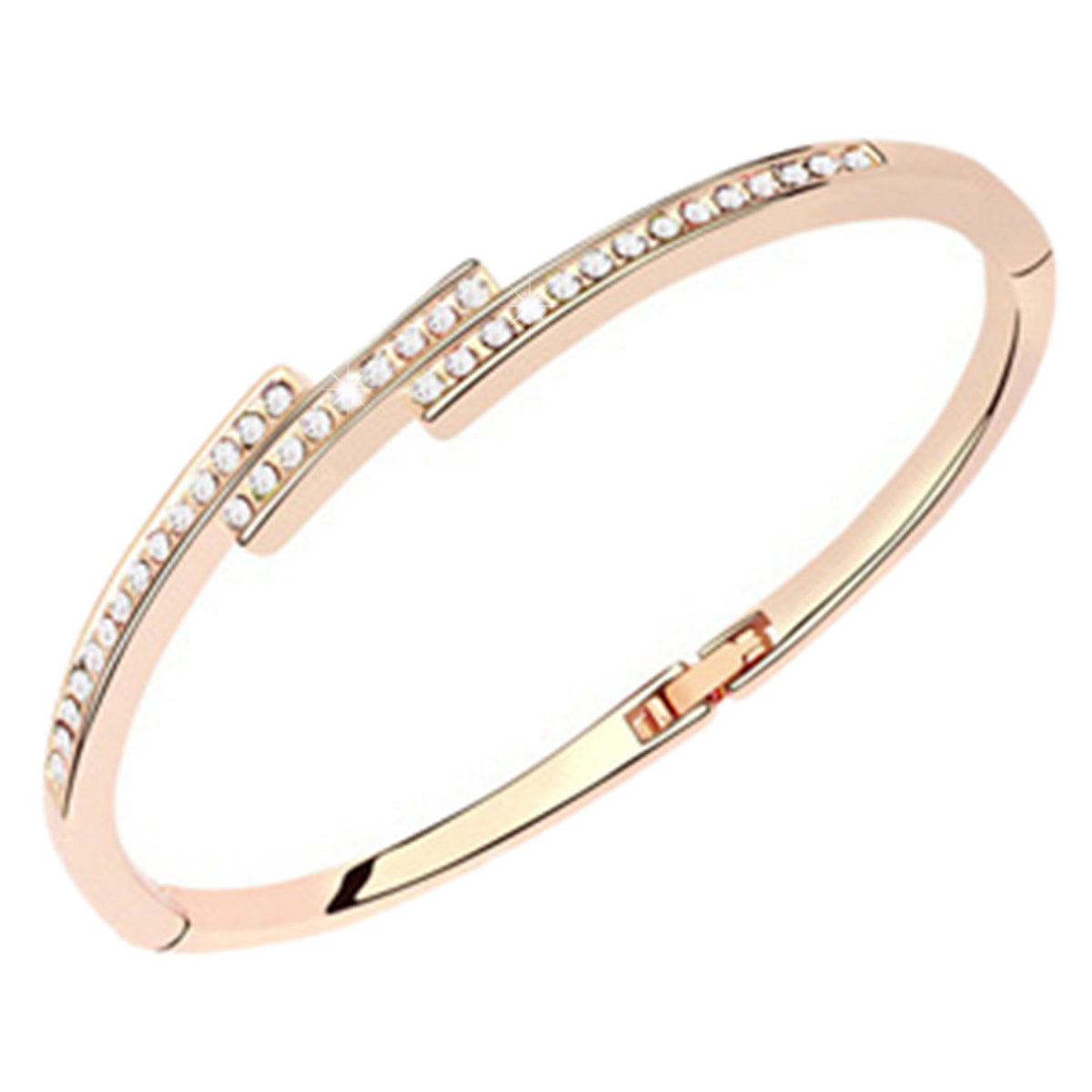 Overlapping Bars Cuff Bracelet 18K Yellow Gold Coated with Paved Stones