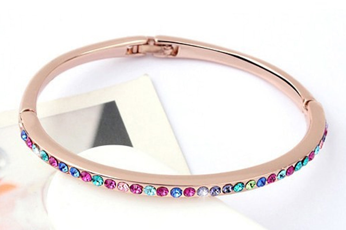 Round Crystals Cuff Bracelet 18K Rose Gold Coated - Multi Coloured