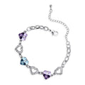 Heart-Shaped Crystal Charm Bracelet 18K White Gold Coated with Crystals and Diamond Clear Stones - Aquamarine Sea Blue