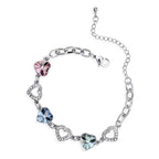Heart-Shaped Crystal Charm Bracelet 18K White Gold Coated with Crystals and Diamond Clear Stones