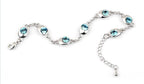 Ring Chain Charm Bracelet 925 Sterling Silver Coated with 7 AAA Crystals - Aquamarine Sea Blue