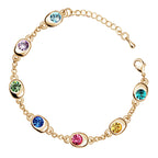 Ring Chain Charm Bracelet 925 Sterling Silver Coated with 7 AAA Crystals