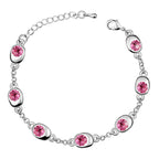 Ring Chain Charm Bracelet 925 Sterling Silver Coated with 7 AAA Crystals