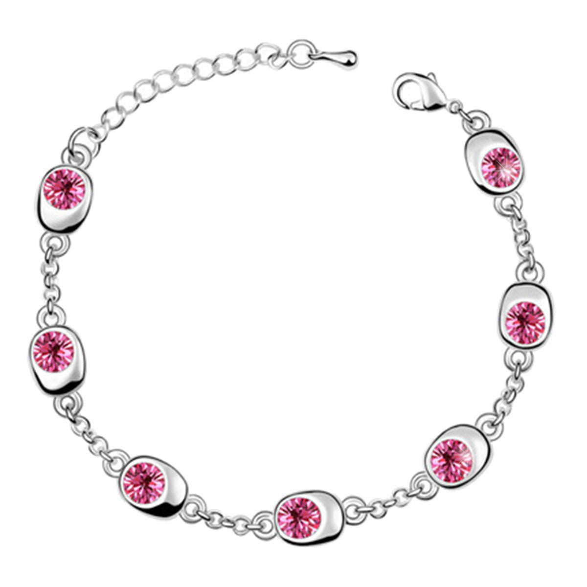 Ring Chain Charm Bracelet 925 Sterling Silver Coated with 7 AAA Crystals