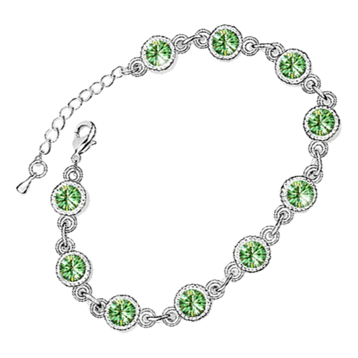Round Zircon Chain Bracelet 925 Sterling Silver Coated with Diamond Clear Stone-Embellished Band
