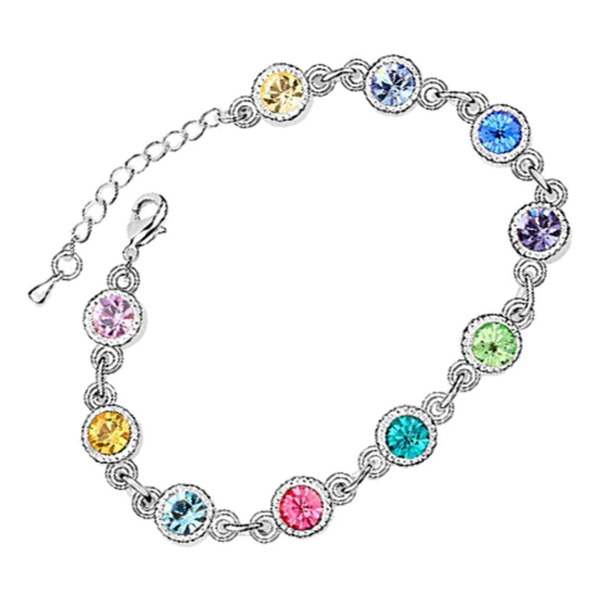 Round Zircon Chain Bracelet 925 Sterling Silver Coated with Diamond Clear Stone-Embellished Band