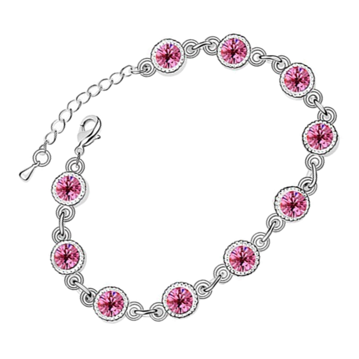 Round Zircon Chain Bracelet 925 Sterling Silver Coated with Diamond Clear Stone-Embellished Band