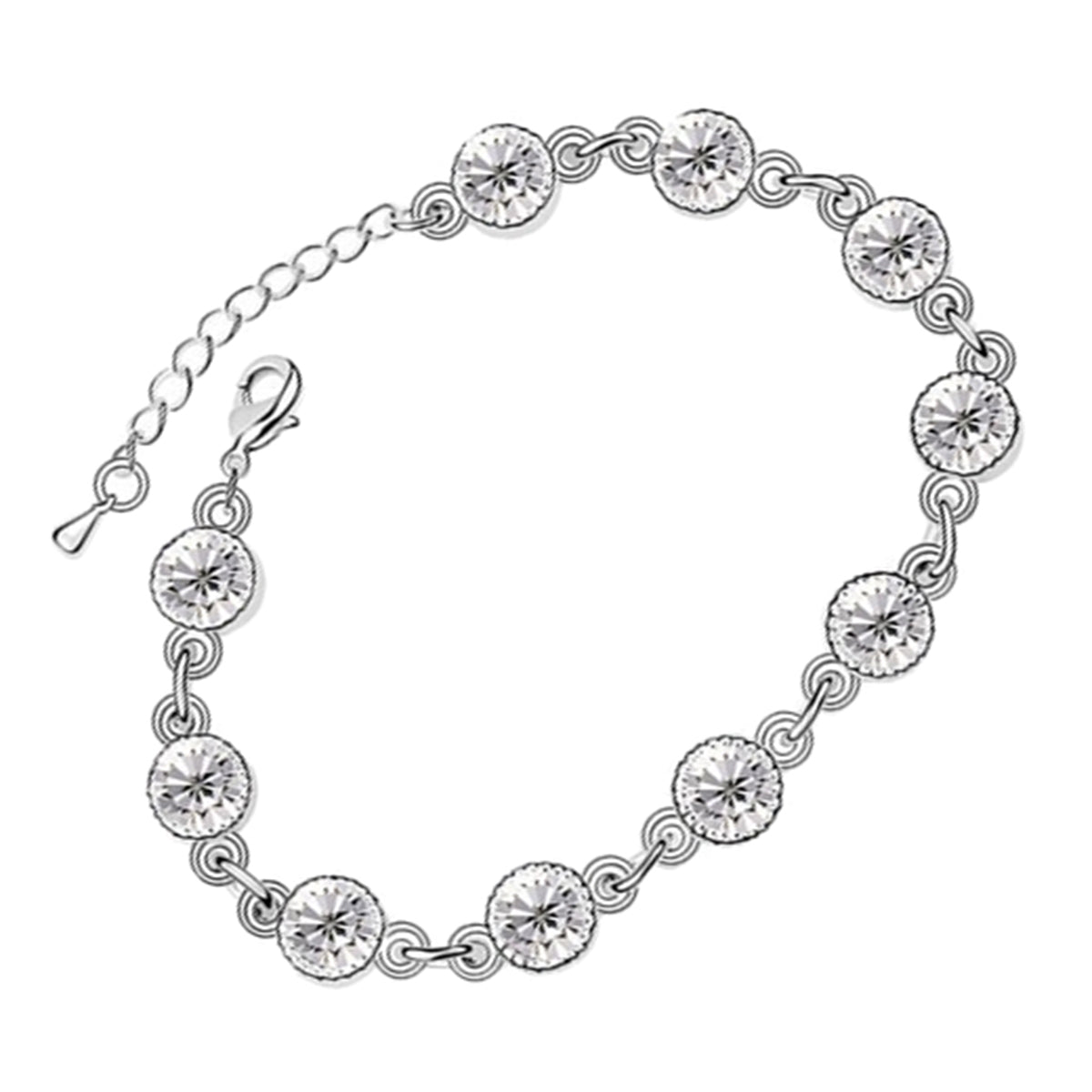 Round Zircon Chain Bracelet 925 Sterling Silver Coated with Diamond Clear Stone-Embellished Band