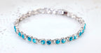 Sparkling Tennis Bracelet 925 Sterling Silver Coated with Crystals in Chain - Aquamarine Sea Blue