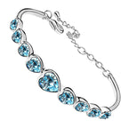 Cuff Bracelet 925 Sterling Silver Coated with Chain of Sparkling Crystal Hearts