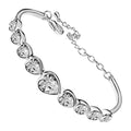 Cuff Bracelet 925 Sterling Silver Coated with Chain of Sparkling Crystal Hearts