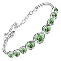 Cuff Bracelet 925 Sterling Silver Coated with Chain of Sparkling Crystal Hearts