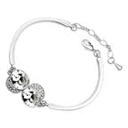 Cuff Bracelet 925 Sterling Silver Coated with 2 Oval Crystals and Stone-Adorned Adjustable Design