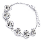 Heart-Framed Chain Bracelet 925 Sterling Silver Coated with 6 Round Cut Crystals
