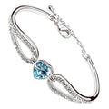 Heart Crystal Cuff Bracelet 925 Sterling Silver Coated with Crystal Hold and White Sparkling Stone-Embellished Love Bands - Aquamarine Sea Blue