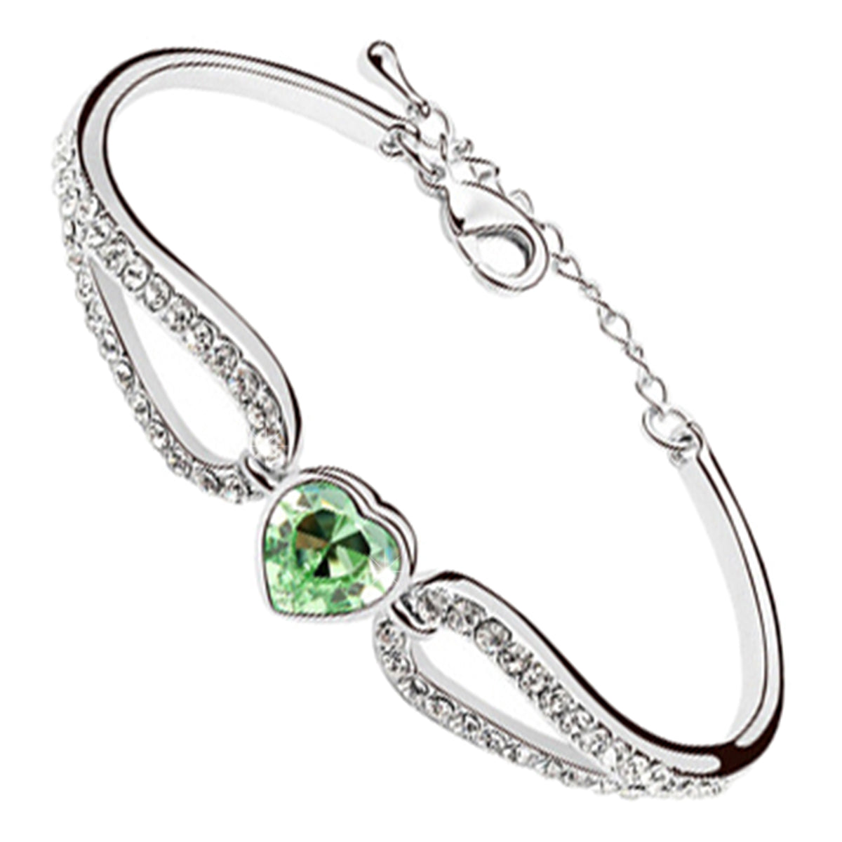 Heart Crystal Cuff Bracelet 925 Sterling Silver Coated with Crystal Hold and White Sparkling Stone-Embellished Love Bands