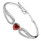 Heart Crystal Cuff Bracelet 925 Sterling Silver Coated with Crystal Hold and White Sparkling Stone-Embellished Love Bands