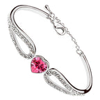 Heart Crystal Cuff Bracelet 925 Sterling Silver Coated with Crystal Hold and White Sparkling Stone-Embellished Love Bands