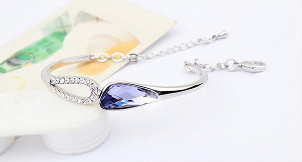 Water Drop-Shaped Crystal Charm Bracelet 925 Sterling Silver Coated - Aquamarine Sea Blue