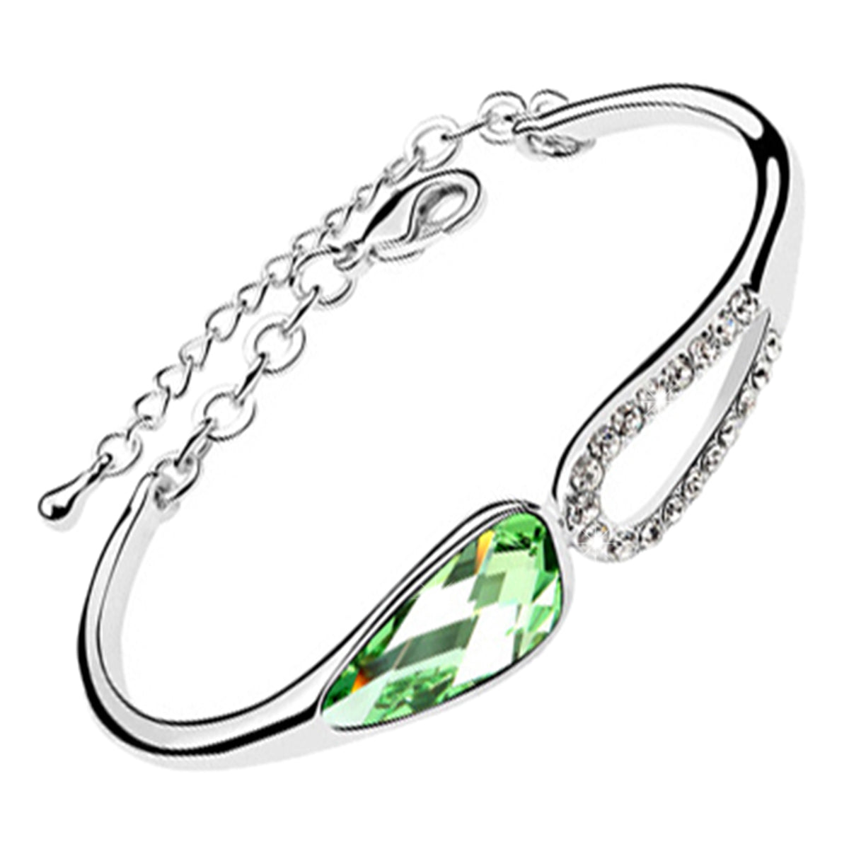 Water Drop-Shaped Crystal Charm Bracelet 925 Sterling Silver Coated