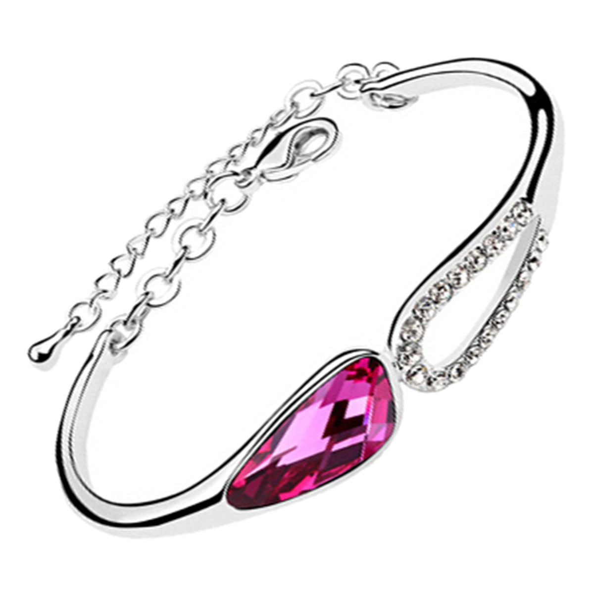 Water Drop-Shaped Crystal Charm Bracelet 925 Sterling Silver Coated