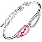 Water Drop-Shaped Crystal Charm Bracelet 925 Sterling Silver Coated