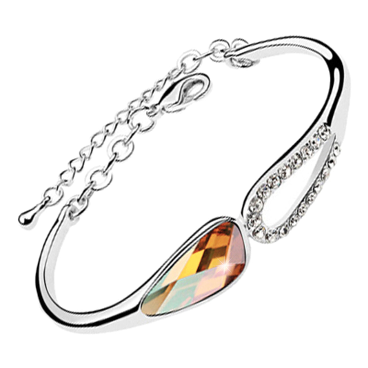 Water Drop-Shaped Crystal Charm Bracelet 925 Sterling Silver Coated