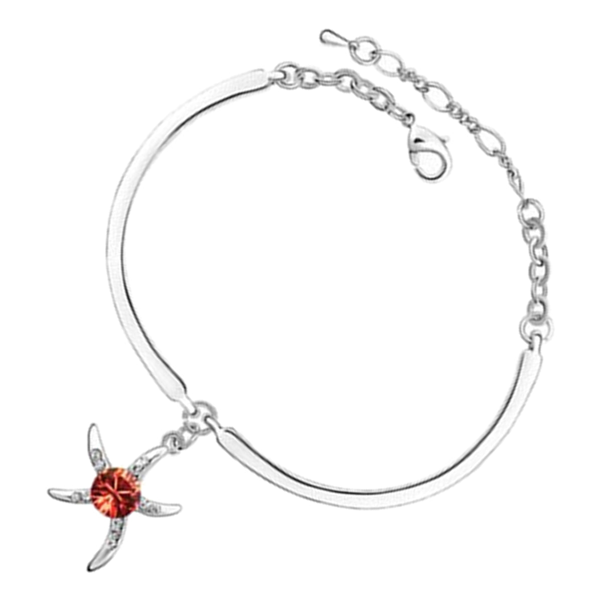 Starfish Charm Bracelet 925 Sterling Silver Coated with Stone Adorned Central Disc and Crystal-Paved Arms