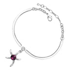 Starfish Charm Bracelet 925 Sterling Silver Coated with Stone Adorned Central Disc and Crystal-Paved Arms