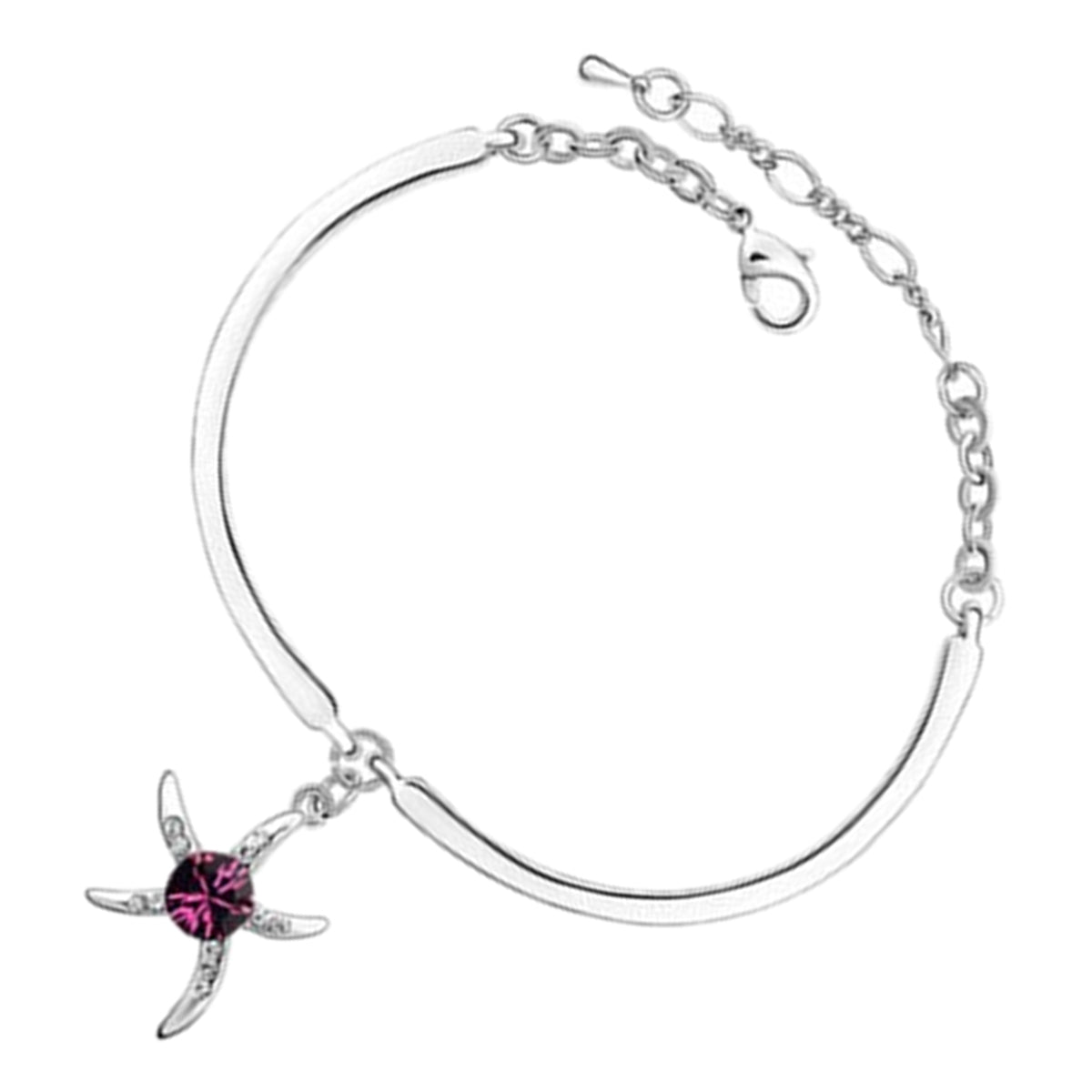 Starfish Charm Bracelet 925 Sterling Silver Coated with Stone Adorned Central Disc and Crystal-Paved Arms