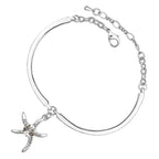 Starfish Charm Bracelet 925 Sterling Silver Coated with Stone Adorned Central Disc and Crystal-Paved Arms