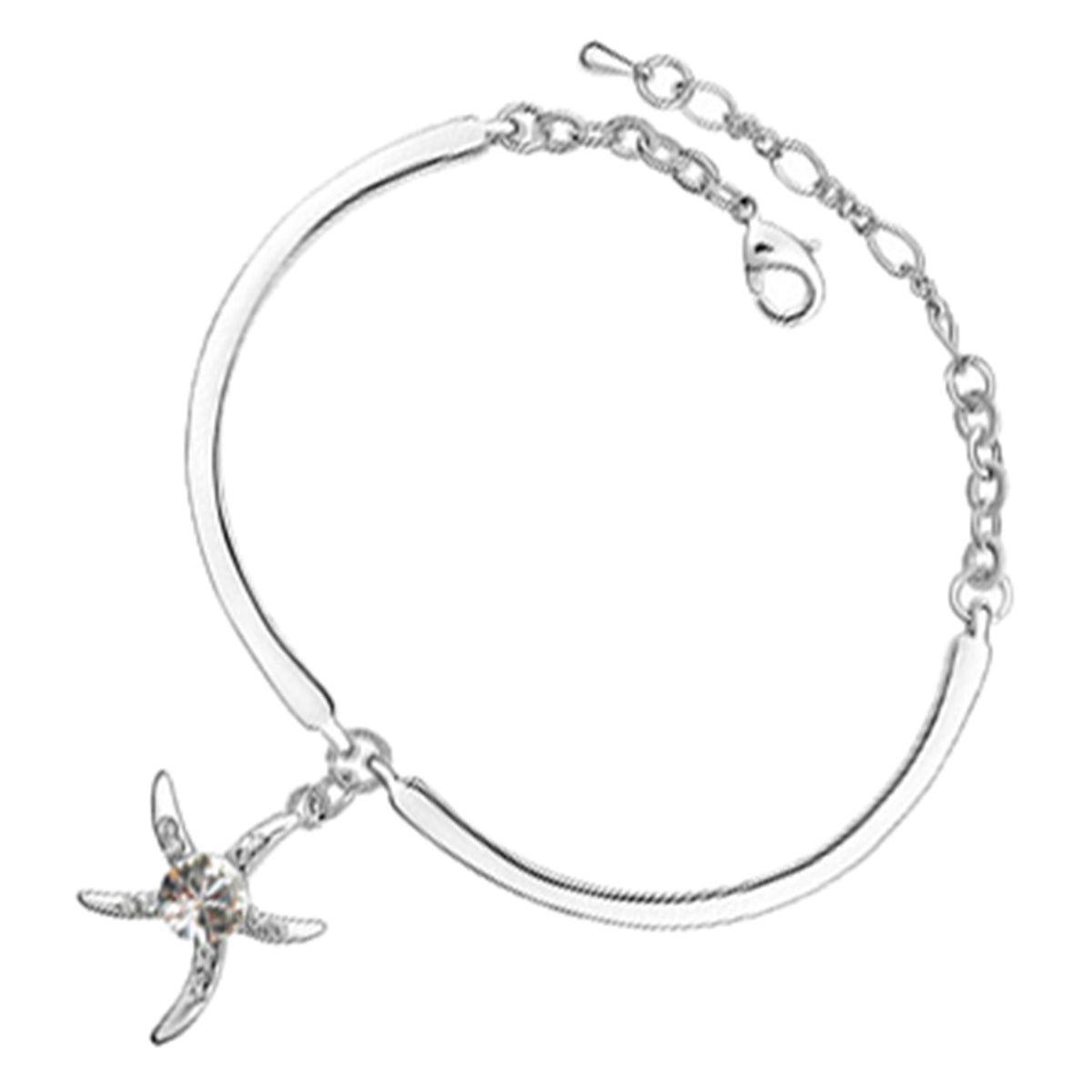 Starfish Charm Bracelet 925 Sterling Silver Coated with Stone Adorned Central Disc and Crystal-Paved Arms