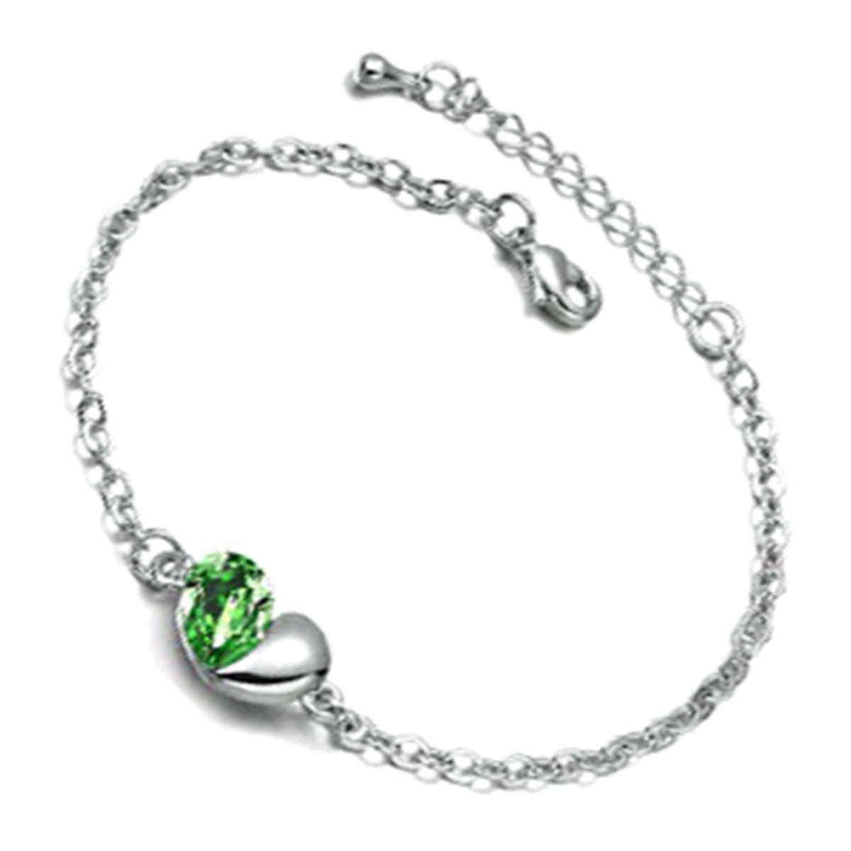 Heart and Teardrop Crystal Links Bracelet 925 Sterling Silver Coated