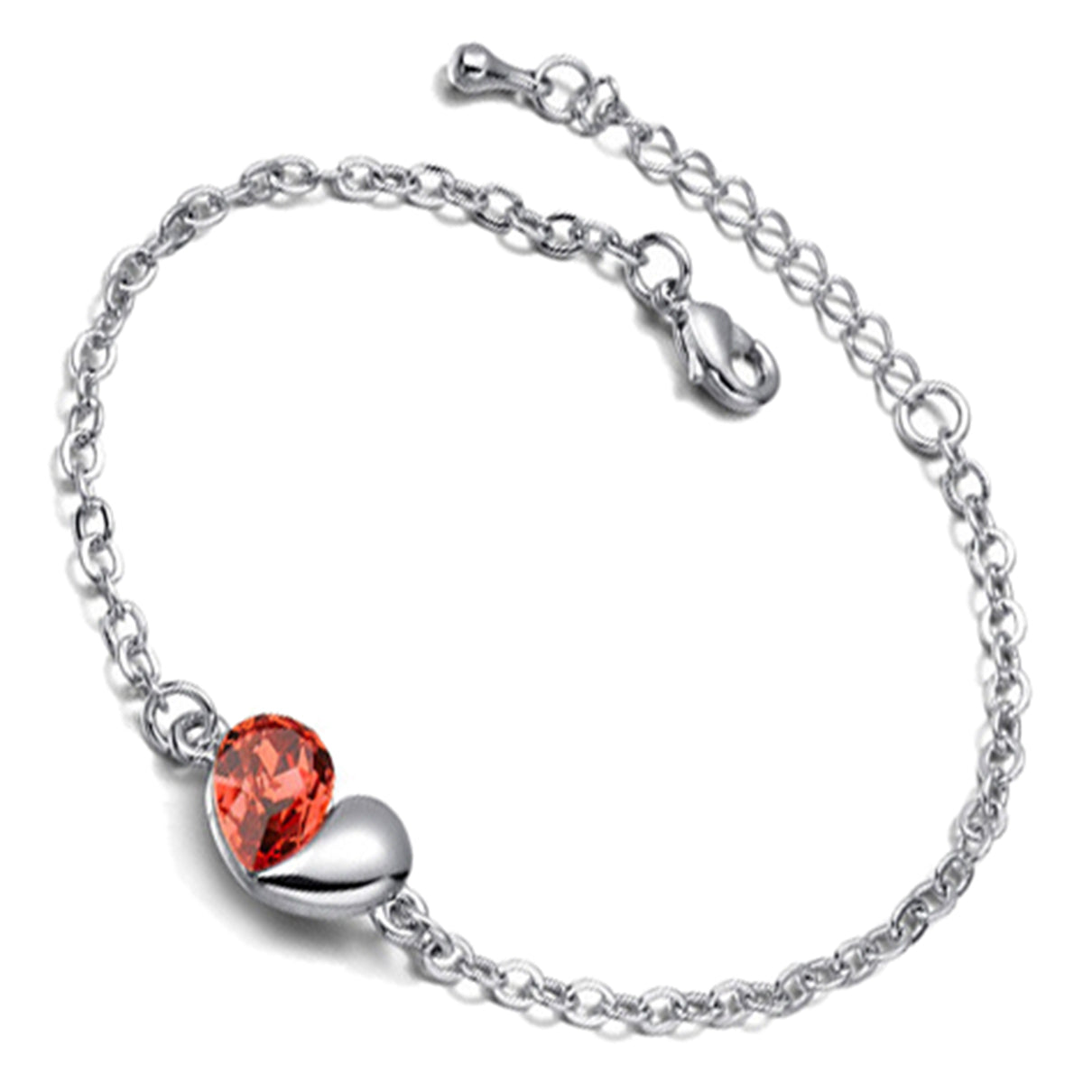 Heart and Teardrop Crystal Links Bracelet 925 Sterling Silver Coated