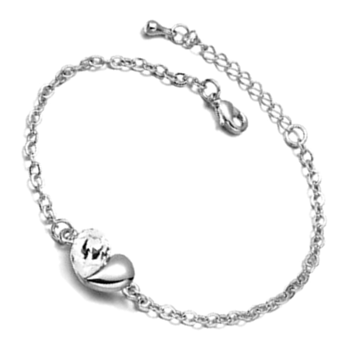 Heart and Teardrop Crystal Links Bracelet 925 Sterling Silver Coated