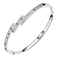 Overlapping Bar Cuff Bracelet 925 Sterling Silver Coated and Paved with Stones