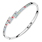 Overlapping Bar Cuff Bracelet 925 Sterling Silver Coated and Paved with Stones