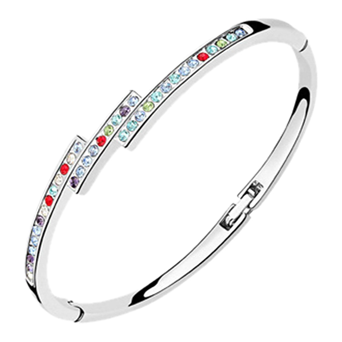 Overlapping Bar Cuff Bracelet 925 Sterling Silver Coated and Paved with Stones