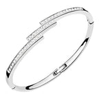 Overlapping Bar Cuff Bracelet 925 Sterling Silver Coated and Paved with Stones