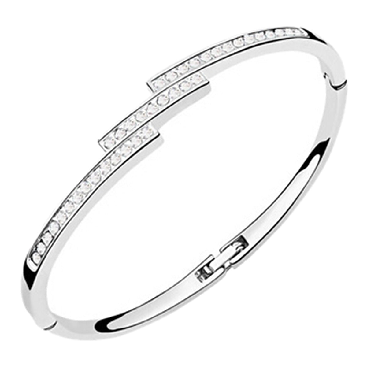 Overlapping Bar Cuff Bracelet 925 Sterling Silver Coated and Paved with Stones