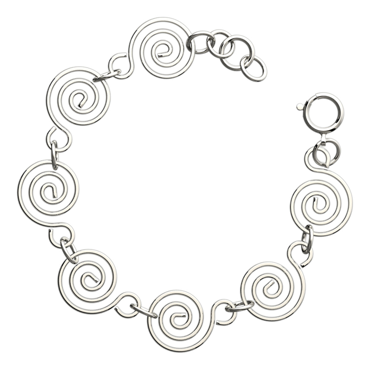Spiral Chain Bracelet Linked Together in a Chain of 7 Spirals in Silver or 18K Rose Gold Coated