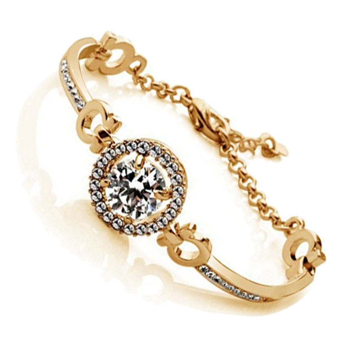 Charm Ladies Bracelet Diamond Clear AAA Zircon Central Crystal with Omega Shaped Links Coated with Precious Metal