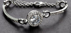 Charm Ladies Bracelet Diamond Clear AAA Zircon Central Crystal with Omega Shaped Links Coated with Precious Metal - Sterling Silver