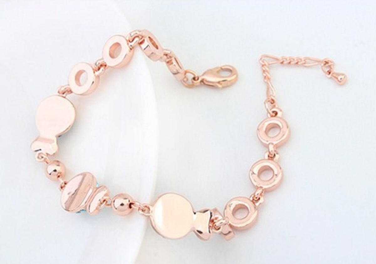 Multicolor Stone Fish Charm Bracelet 18K Yellow Gold Coated with Delicate Chains