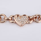 Heart-Shaped Chain Bracelet 18K Rose Gold Coated with White Crystal-Adorned Ring Links